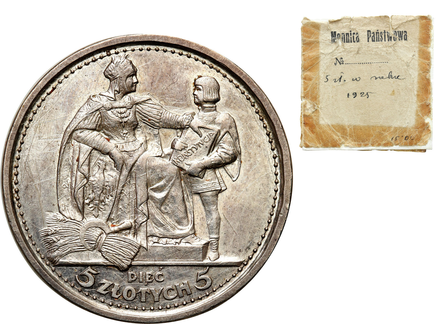 PRÓBA srebro, 5 złotych 1925, Konstytucja - 100 perełek - z oryginalną kopertką